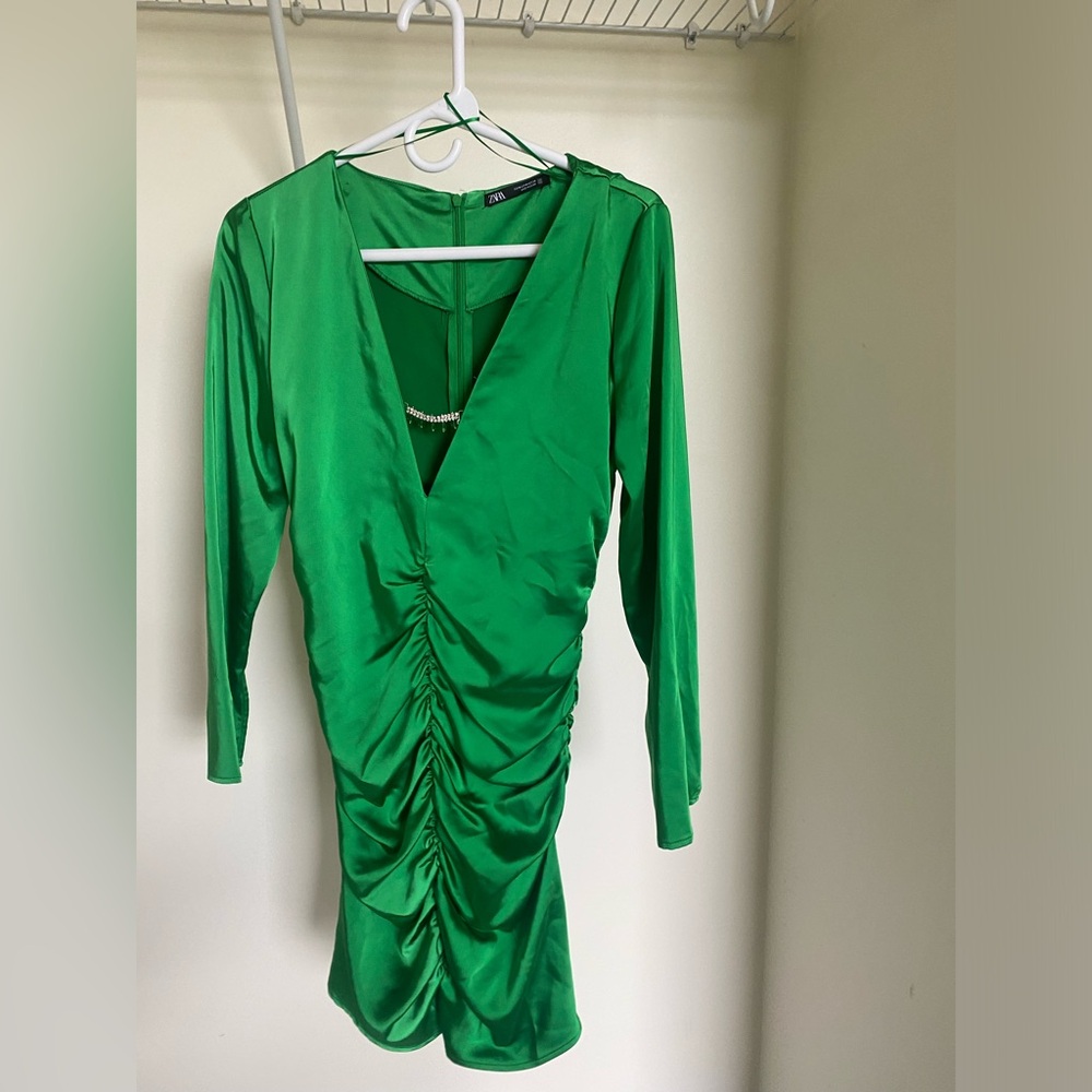 zara green jewel trim draped dress medium NEVER WORN